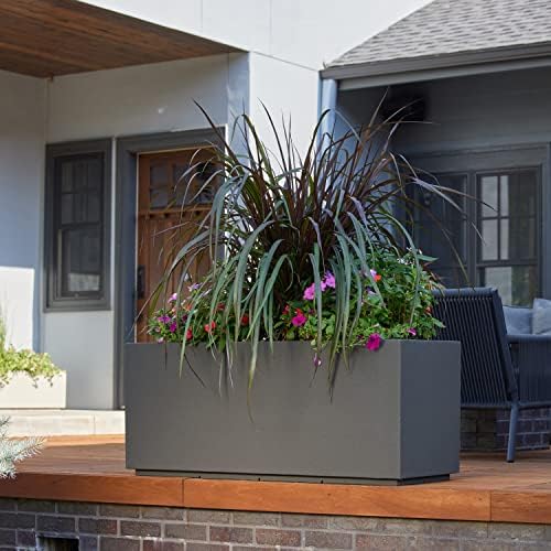 PolyStone Milan Rectangular Trough Planter – 46" x 17" x 19" – Large Lightweight Indoor/Outdoor Planter Box – Modern Stone-Look Resin – Durable All-Weather w/Drainage Holes – Made in USA – Slate Gray - Image 4