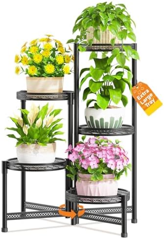 LASZOLA Plant Stand Indoor Outdoor Tall with 10 Inch Larger Tray, Black by LASZOLA