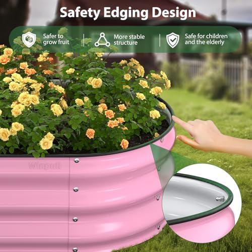 Winpull Raised Garden Bed Kit, 5x2x1 ft Galvanized Planter Box Outdoor with Safety Edging, Large Metal Raised Beds for Gardening Vegetables Flower Fruits (Blush Pink) - Image 2