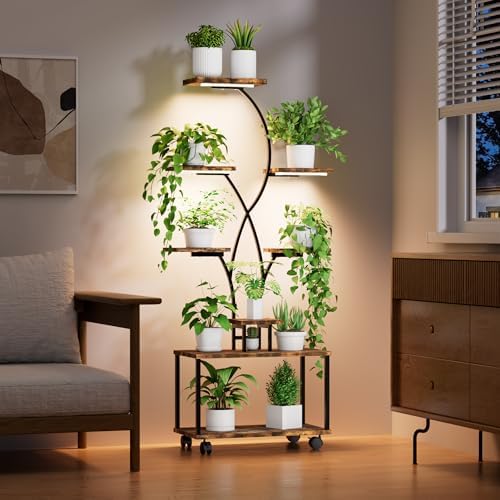 Plant Stand Indoor with Grow Lights, 8 Tiered Metal Plant Shelf with Wheels, 58" Tall Corner Plant Stand Flower Display Rack Holder for Living Room, Patio - Image 7