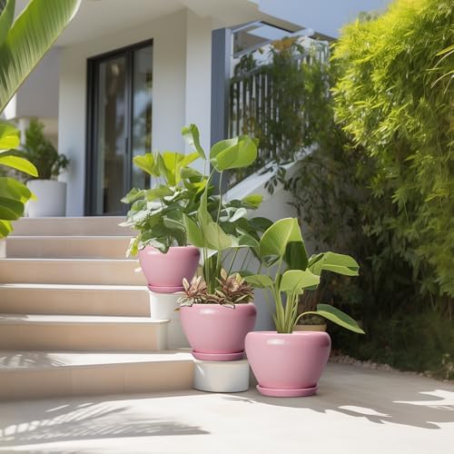 Ceramic Planters, 10+8+6 Inch Ceramic Plant Pots Indoor, Pink - Image 7