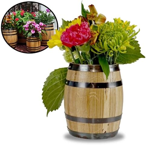 5 Inch Tall Small Whiskey Barrel Planter Pot, Solid Oak Wood for Outdoor Garden - Image 7
