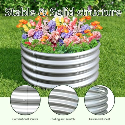 2PCS 2x2x1ft Galvanized Raised Garden Bed Kit-Round Garden Bed Outdoor Planter Box for Vegetables,Flowers,Herbs,Easy Assembly,Silver - Image 6