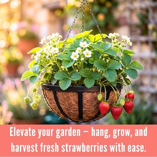 LaLaGreen Garden Hanging Baskets (14 in, 6 Pack) Black Iron Coco Liner Pots - Image 4