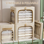 CYhom Storage Bins with Metal Frame, 3-Clear Windows Openings, 43L, Beige - Image 3