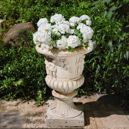 Christopher Knight Home Clara 27'' MGO Outdoor Planter, Mid-Century Modern Garden Urn, Floral Statue Design, Large Garden Pot, Flower Urn with Drainage Hole for Backyard Home, Antique White by ChristopherKnightHome