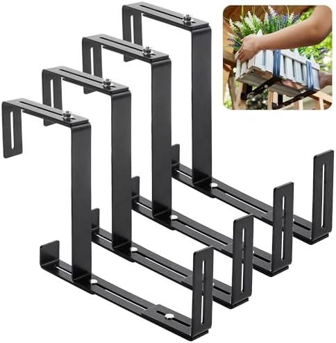 Cozcty 4 Pack Window Box Brackets, No Drill Adjustable Planter Box Brackets by Cozcty