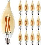 12 Pack E12 Candelabra LED Bulb 40 Watt Equivalent,4W 2200K Amber Warm Light Bulbs, 400LM CA10 C32 Flame Tip LED Filament Candle Light Bulbs for Pendant Chandelier Ceiling Fan Wall Sconces by FANNIS-LETTHEREBELIGHT