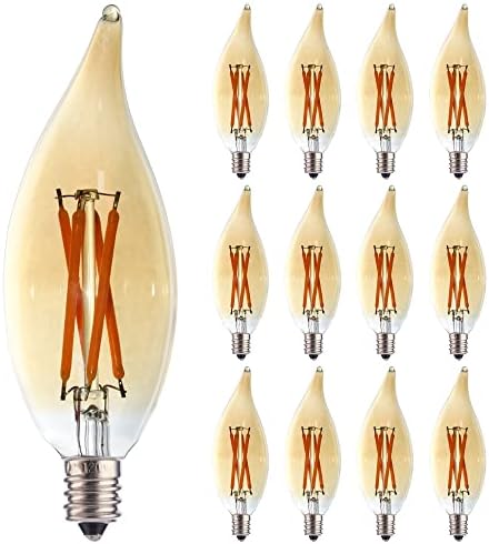12 Pack E12 Candelabra LED Bulb 40 Watt Equivalent,4W 2200K Amber Warm Light Bulbs, 400LM CA10 C32 Flame Tip LED Filament Candle Light Bulbs for Pendant Chandelier Ceiling Fan Wall Sconces by FANNIS-LETTHEREBELIGHT