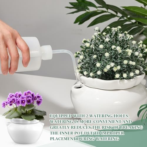 1 Set 7.5 Inch African Violet Pots Self Watering Ceramic - Image 2