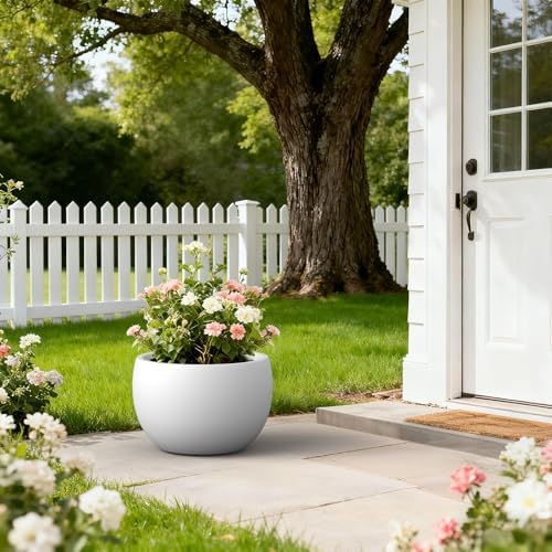 Kante Large Round Bowl White Concrete Planter 20" Dia, Outdoor - Image 4