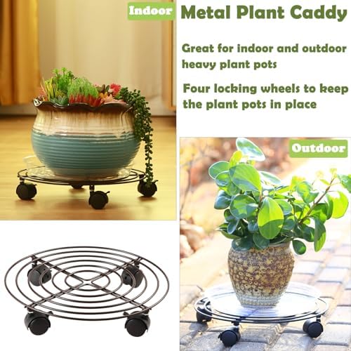 8 Packs Large Metal Plant Caddy with Wheels 13" and 11.8" Heavy-Duty Wrought Iron Rolling Plant Stands with Casters Plant Dolly Plant Roller Base Indoor and Outdoor Plant Pot Movers Planter Rollers - Image 4