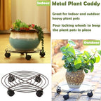 8 Packs Large Metal Plant Caddy with Wheels 13" and 11.8" Heavy-Duty Wrought Iron Rolling Plant Stands with Casters Plant Dolly Plant Roller Base Indoor and Outdoor Plant Pot Movers Planter Rollers - Image 4