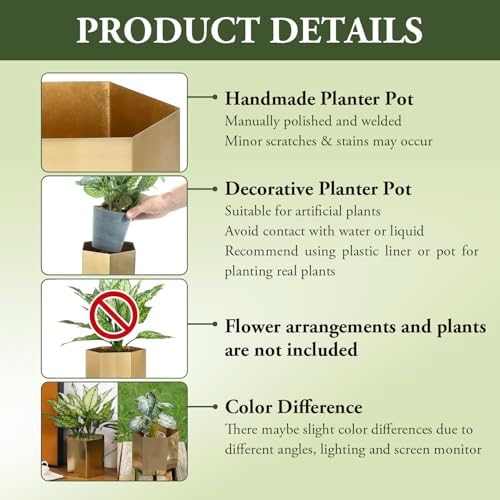 MyGift Metallic Brass Metal Hexagon Planter Pots Set of 2 Handmade in India - Image 3
