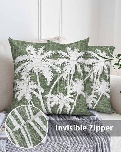 Throw Pillow 16x16 Inch, Tropical Palm Tree Waterproof Outdoor Pillow Covers with Insert, Vintage Moss Green Exotic Botanical Plants Decorative Pillowcase Cushion for Patio, Garden, Couch, Sofa, Bed - Image 5