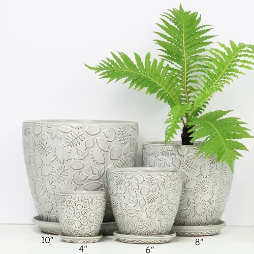 10inch Retro Ceramic Planter with Drainage Hole and Saucer for Multiple Plants, Indoor-Outdoor Garden Pots for Succulent, Orchid, and Flower (Fits Inner Pots Up to 9 Inch, Retro White) - Image 5
