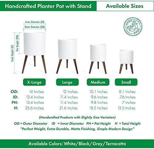 D'vine Dev 12 Inch Planter Pot with Wood Stand, White, 88-O-C-1 - Image 3