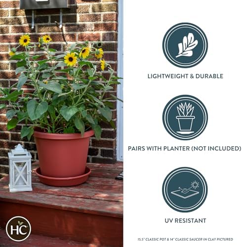 The HC Companies 14 Inch Round Plastic Classic Plant Saucer - Indoor Outdoor Plant Trays for Pots - 14"x14"x2.5" Clay - Image 3