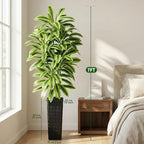 Artificial Yellow Dracaena Tree Indoor, 7FT Tall Fake Floor Plants with Black Planter & Pebbles, Faux Silk Yucca Tree for Home Office Living Room Bedroom Farmhouse Modern Outdoor Topiary Tree - Image 3