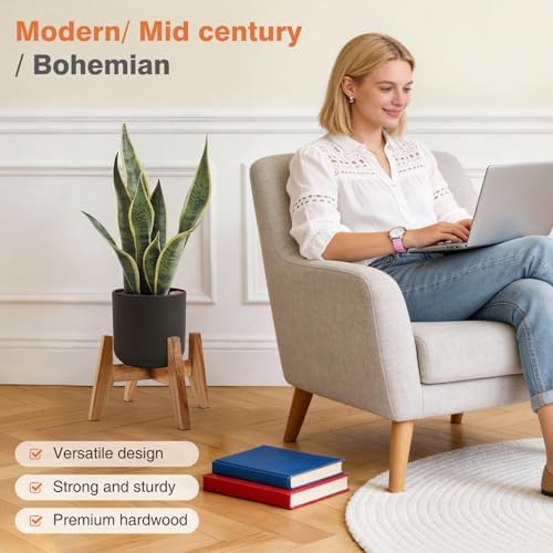 Wooden Plant Stand Indoor, Acacia Wood Mid Century Planter Stand, 2 Pack - Image 2
