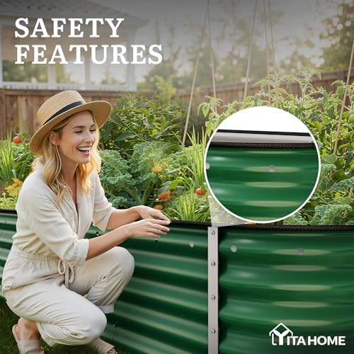 YITAHOME 8x2x1.5ft Large Raised Garden Bed Kit, 17" Tall 9 in 1 Galvanized Metal Planter Box with Gloves & Safety Rubber, Outdoor Above Ground Planters for Plants Vegetables Flowers, Green - Image 5