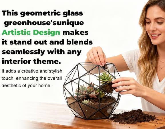 Glass Flower Pots Geometric Terrarium Planter Container Air Plant Display Air Plant Containers for Succulents Balcony Tabletop Miniature Fairy Garden Modern Decor Terrarium Large - Image 4
