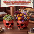 2 Pack Halloween Skull Planter, Red, Retro - Image 7