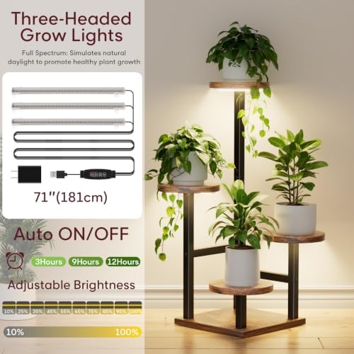 Yzosvki Plant Stand with Grow Light, Tiered Plant Shelf for Indoor Plants - Image 4