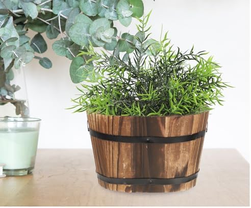 Ciieeo 2pcs Carbonized Wood Planter Box Rustic Whiskey Barrel Flower Pots Oval Medium Size Outdoor Garden Balcony Succulent Planters Resistant to Decay - Image 6