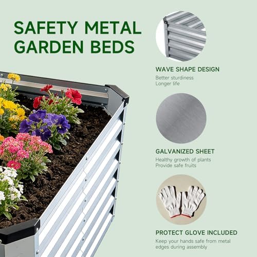 Galvanized Steel Raised Garden Bed Kit, Rectangle Metal Planter Box for Outdoor Plants Vegetables, Flowers, Herbs (8x4x1 Silver) - Image 5