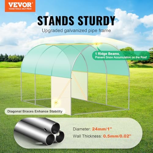 VEVOR Walk-in Tunnel Greenhouse, 9.6x6.4x6.2 ft Hoop House Greenhouse Tunnel, Plant Hot House with Galvanized Steel Frame, Green PE Cover, Roll-up Zipper Door and 6 Windows for Outdoor - Image 2