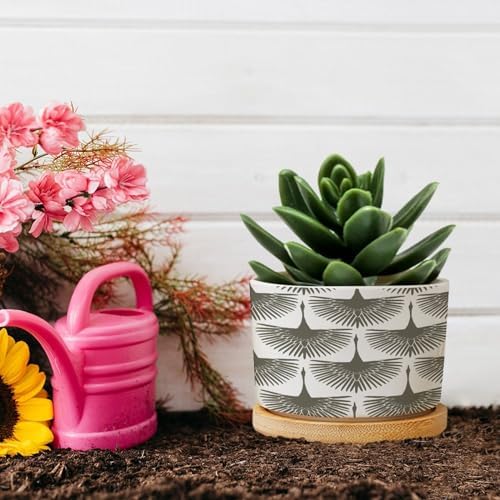 Gray Swan Cranes Ceramic Planters Grey and White Lily Geese Flock Flower Pots for Indoor Plants with Drainage Holes and Saucers Pot for Home Desktop Office Windowsill - Image 5