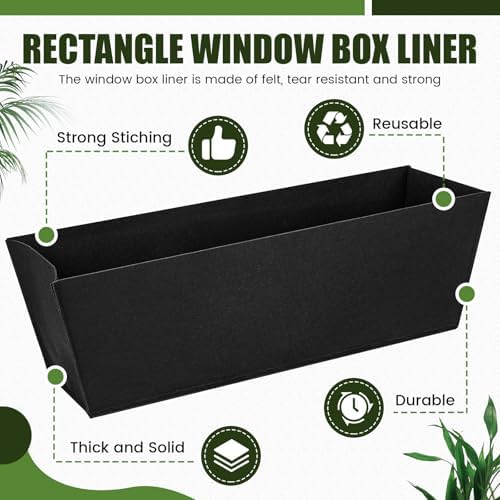 HunnmingRe 6 Pack 36 Inch Fabric Plant Window Box Liners Rectangular Non-Woven Planter Basket Liner Black Felt Flower Hanging Basket for Outdoor Garden Hanging Planter Flower (Avoid Birds Nesting) - Image 3