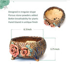 6.3 Inch Succulent Pot Handmade Flower Design Round Ceramic Antique Plant Pot Cactus Pot Planter with Drainge and Mesh Pad (Orange) - Image 7