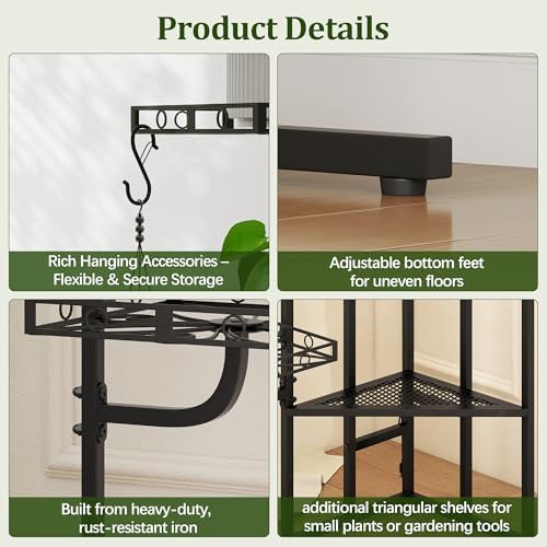 Quikraen 58" Tall Plant Stand Indoor,Multiple Tiers Corner Plant Shelf for Corner,10-Tier Large Metal Flower Holder, Plant Rack for Home Decor, Patio (Black) - Image 5