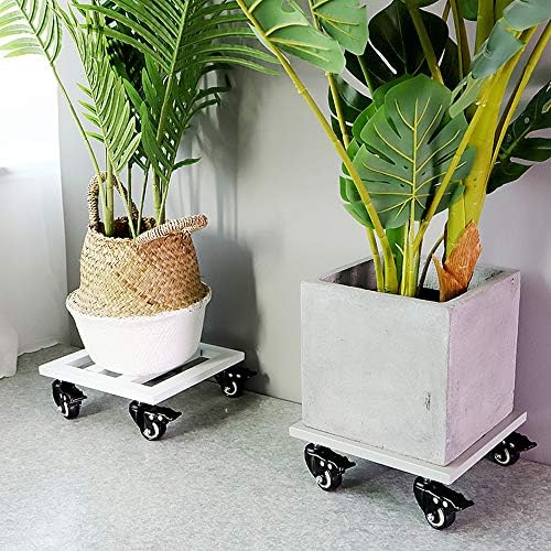 14" Metal Planter Caddy with Rolling Wheels, Square Flower Pot Dolly, Black - Image 2