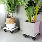 14" Metal Planter Caddy with Rolling Wheels, Square Flower Pot Dolly, Black - Image 2