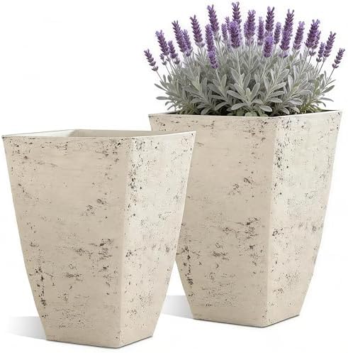2-Pack 19" Country White Resin Square Planters with Drainage Hole by Ultym