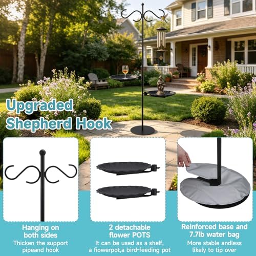 74" Shepherd's Hook Stand Plant，Wind Chime Hanger Stand, Bird Feeder,Waterproof Metal & Adjustable-Height Standing Pole Holder for Lantern and Wreath, Indoor & Outdoor - Image 2