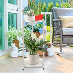 2 Tier Plant Stand Indoor Tall, White Corner Tiered Round Plant Stand for Indoor Multiple Plants, Metal Flower Pot Stands Outdoor Holders Plant Shelf Display Rack for Balcony Living Room - Image 4