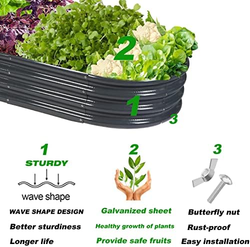 Rakukiri Raised Garden Bed GRS Certified Galvanized Planter Box Outdoor, 5ft Oval Rot-Resistant Metal Garden Bed Planter, Recycled Material Planter for Vegetables Flowers Herbs (Grey) - Image 5