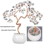 Amogeeli Healing Fluorite Crystal Copper Money Tree with Ceramic Pot, Handmade Stone Bonsai Luck Tree for Fengshui Home Desk Decor - Image 2