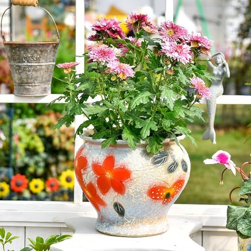 Sungmor 9 Inch Hand Painted Ceramic Succulent Plant Pots - White & Red - Image 4