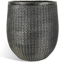 Worth 14.5" Round Planter, Lightweight Magnesium Oxide Cement Plant Pot, Raised Pattern Concrete Look with Drainage Hole for Indoor/Outdoor Use, Black by WORTH