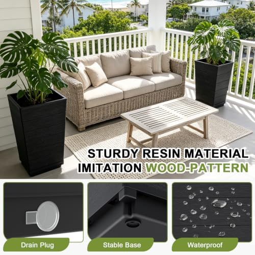 Resin Tall Planters Set of 2, 23" Large Taper Outdoor Planter Pots - Image 4