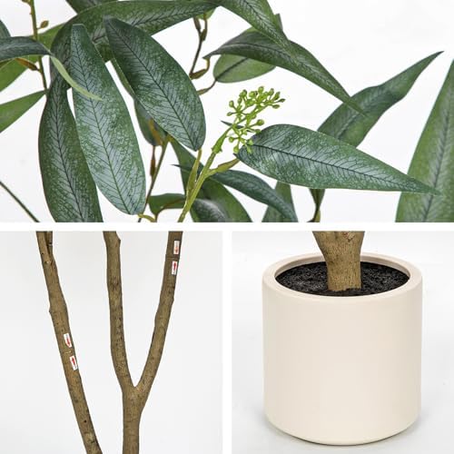 Eucalyptus Trees Artificial Indoor - 5FT Tall Faux Eucalyptus Plants in White Planter, Fake Plant Décor for Farmhouse Bedroom Office Room Hallway Decoration - Image 6