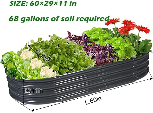 Rakukiri Raised Garden Bed GRS Certified Galvanized Planter Box Outdoor, 5ft Oval Rot-Resistant Metal Garden Bed Planter, Recycled Material Planter for Vegetables Flowers Herbs (Grey) - Image 3