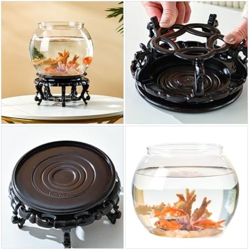 DECHOUS Round Fish Bowl Desktop Fish Tank with Base Small Aquarium Decor for Betta Hydroponic Vase Planter Clear Plastic Tabletop Bowl for Office Home Display - Image 6