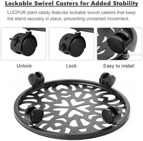 3 Pack Plant Caddy with Wheels, 12 inch Plant Stand with 2 Locking Casters Heavy Duty Metal Plant Dolly Roller for Indoor Outdoor Flower Pots, Rolling Plant Tray Wheeled Planter Mover Trolley - Image 5