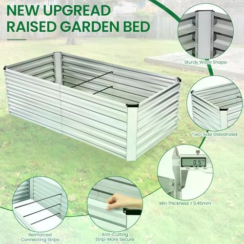 SEJOV 6x3x2ft Raised Garden Bed Kit, Galvanized Planter Raised Garden Boxes Outdoor, Deep Root Raised Planter w/Anti Cutting Strip, Large Metal Raised Garden Bed for Vegetables Flowers Herbs, Silver - Image 2
